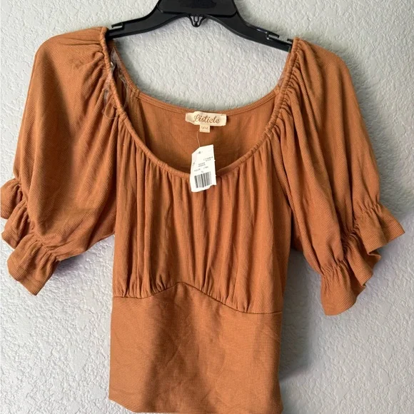 Listicle Women's Ribbed Knit Ruched Tie-Back Top in Tangerine Size XL - Picture 2 of 10